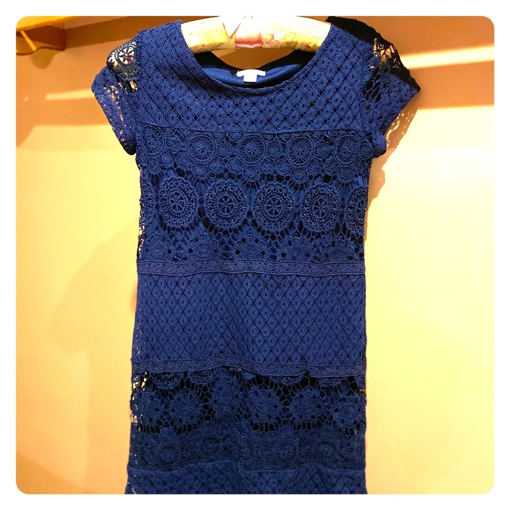 Blue dress with lace overlay